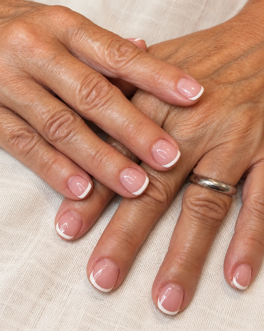 French corto, rosa naturale e una linea bianca sottile